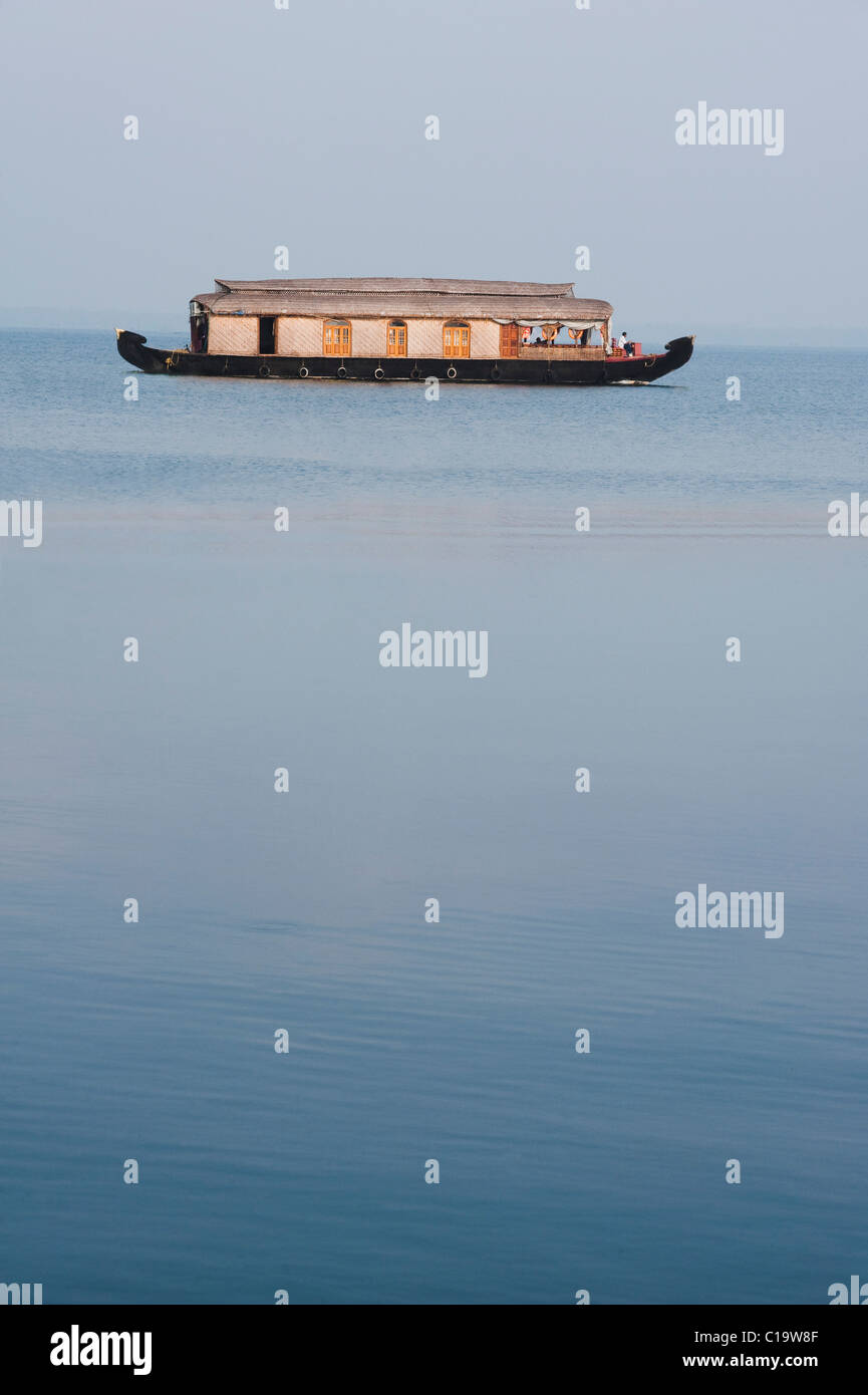 Houseboat in a lagoon, Kerala Backwaters, Alleppey, Alappuzha District, Kerala, India Stock Photo