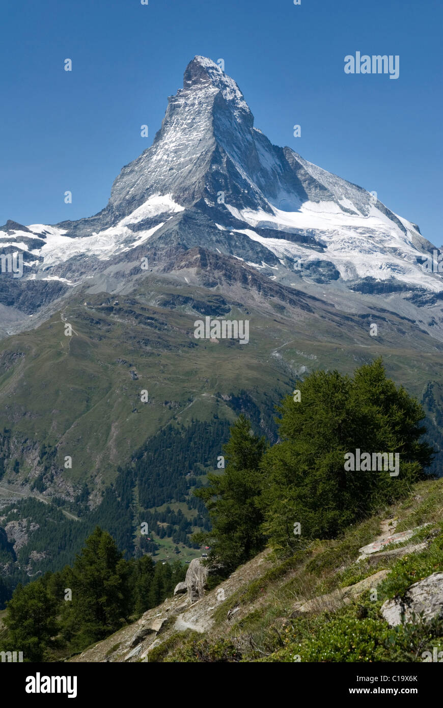 Matterhorn view from Sunnegga, Zermatt, Mattertal, Valais, Switzerland, Alps Stock Photo