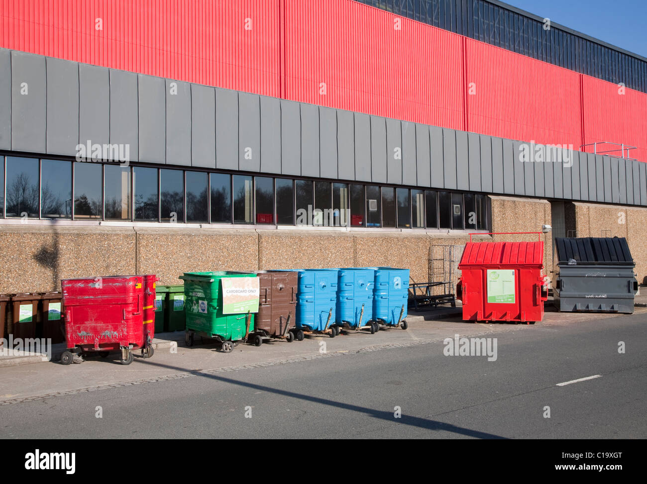 Recycling bins outside a hall at the NEC, Birmingham Stock Photo Alamy