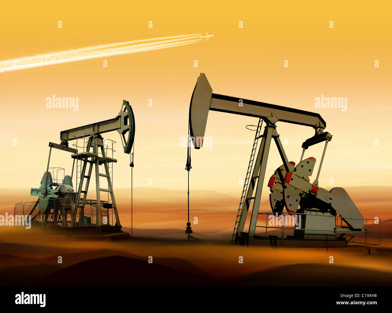 Working oil pumps in desert place of Middle East Stock Photo Alamy