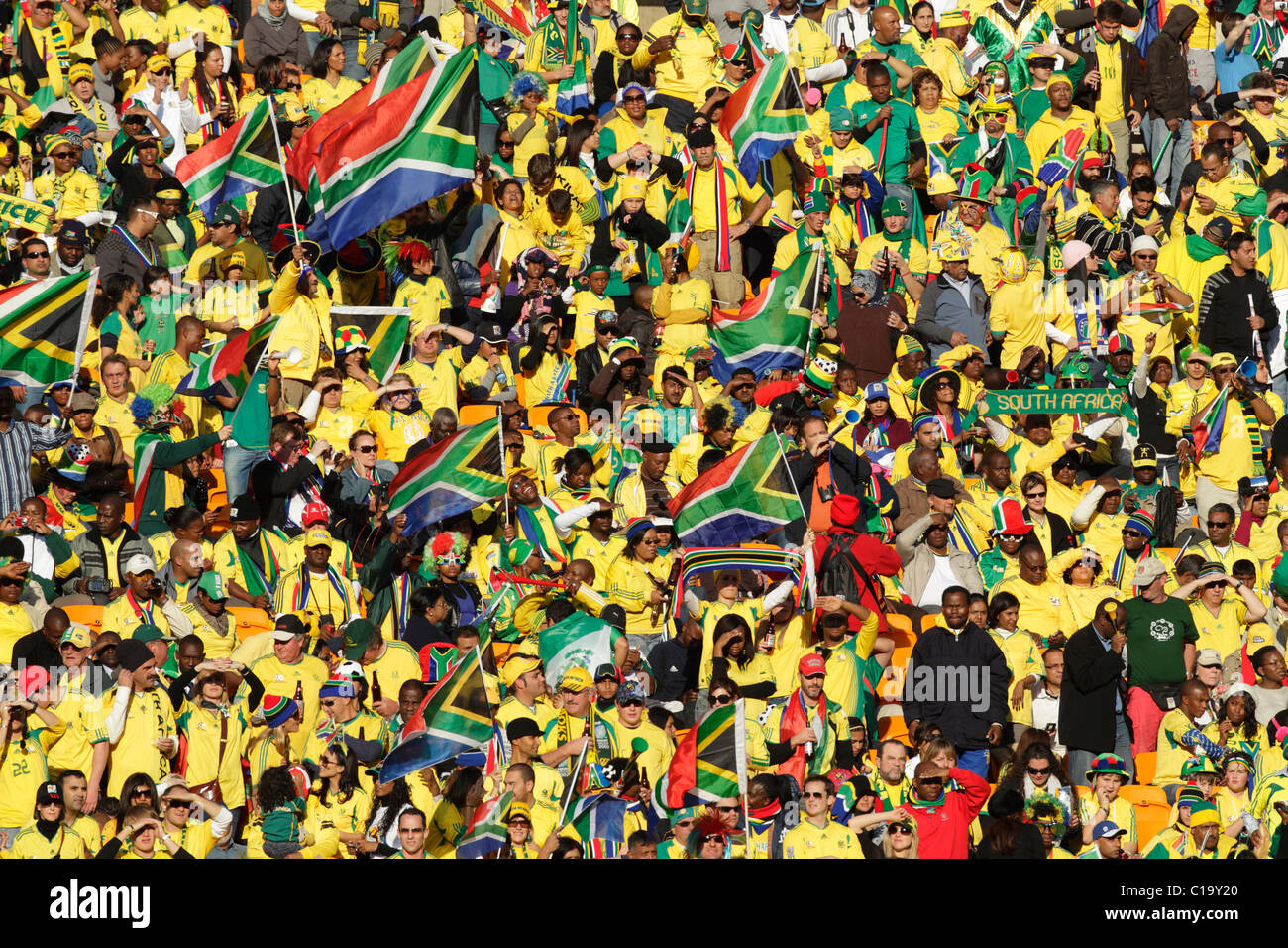 South Africa supporters pack the stands at the opening match of the 2010 FIFA World Cup between South Africa and Mexico. Stock Photo