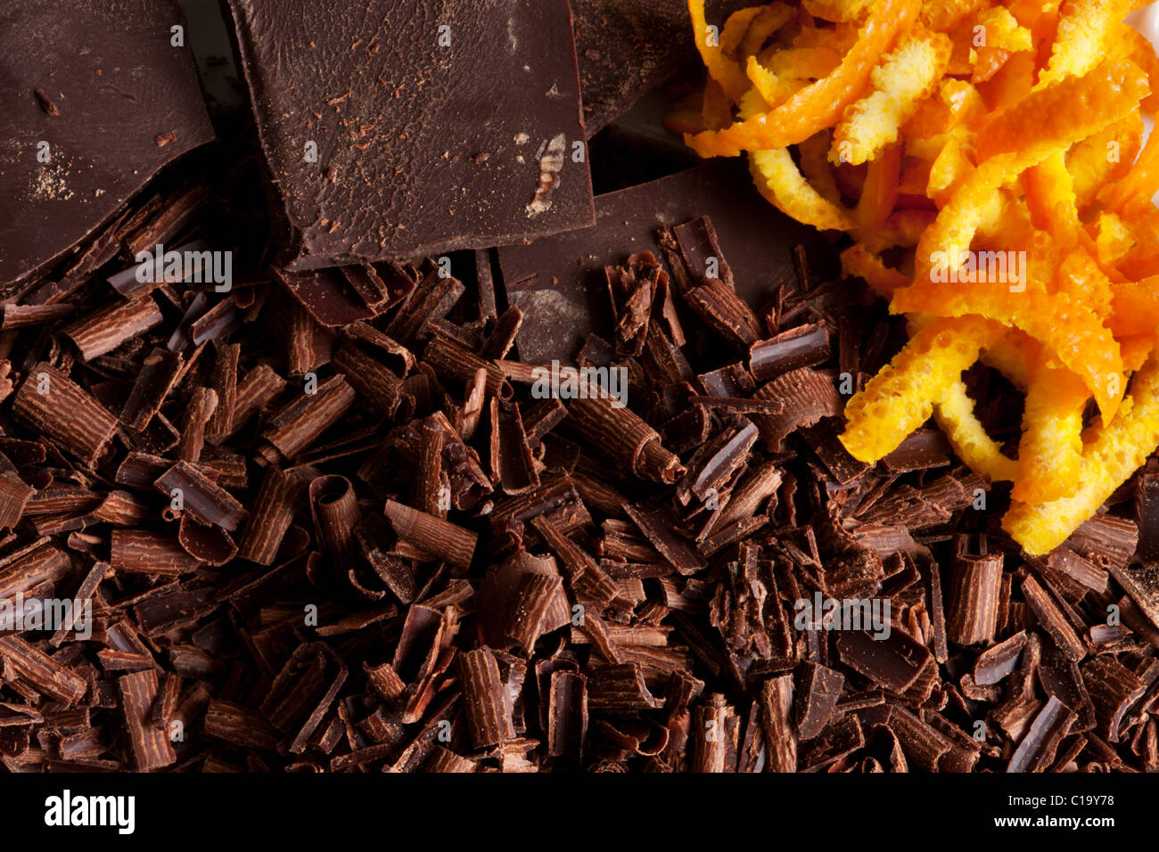 closeup chocolate and orange peel Stock Photo