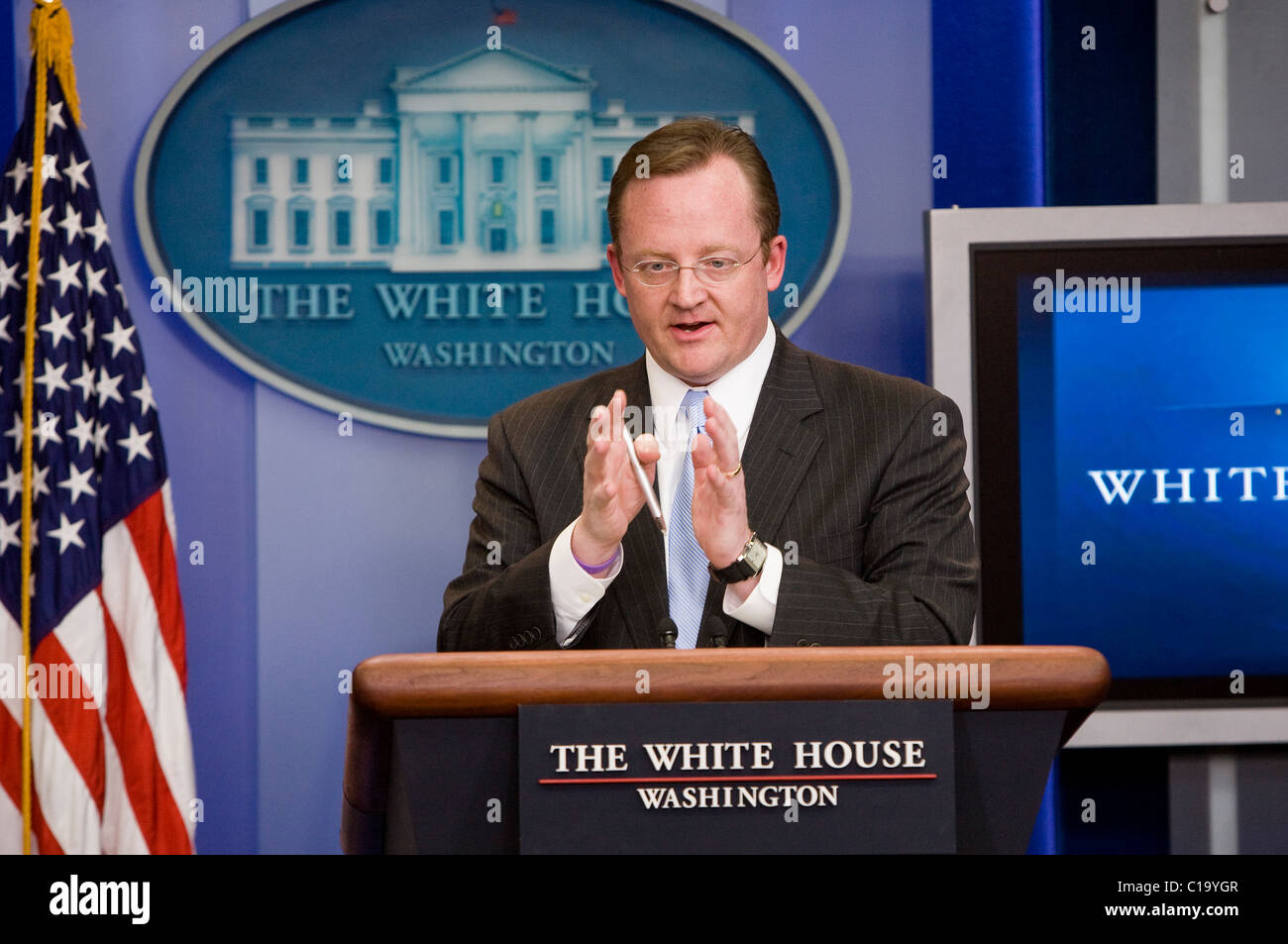 White House Press Secretary Robert Gibbs at his final press conference.  Stock Photo