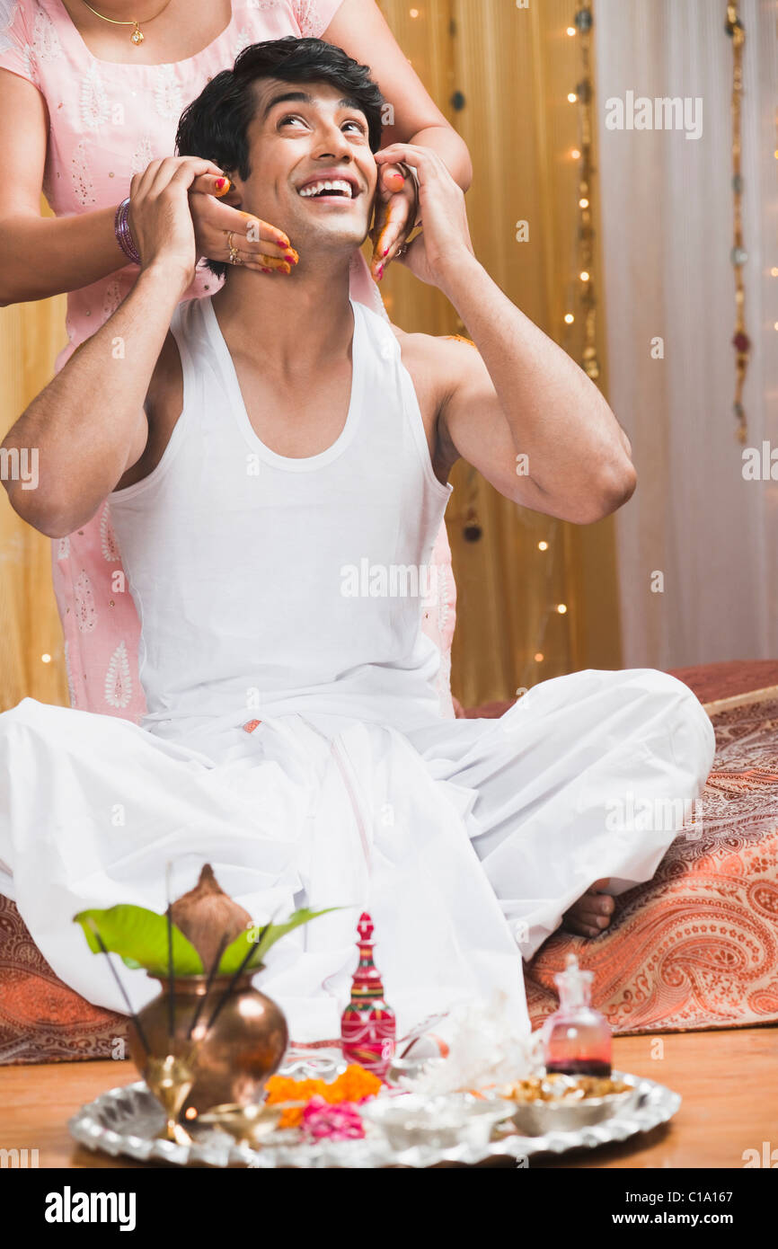 Gaye Holud ceremony in a Bengali wedding Stock Photo