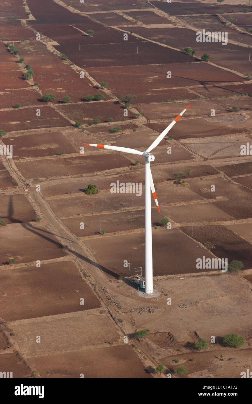 wind power green energy electricity turbine tower fields India Stock Photo