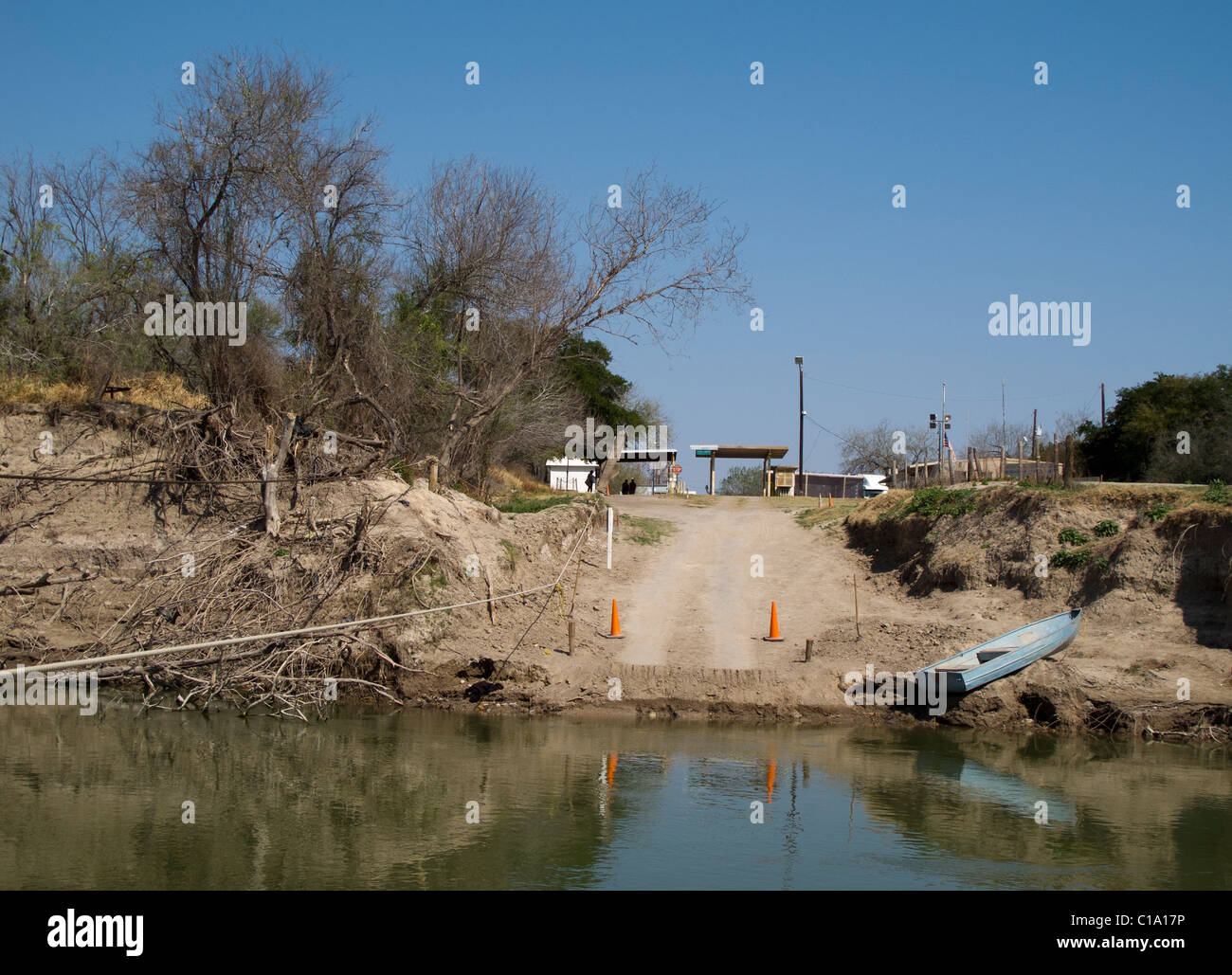 Rio Grande River bank. Photo shows river bank erosion on Texas side of the river caused by flooding in summer 2010. Stock Photo