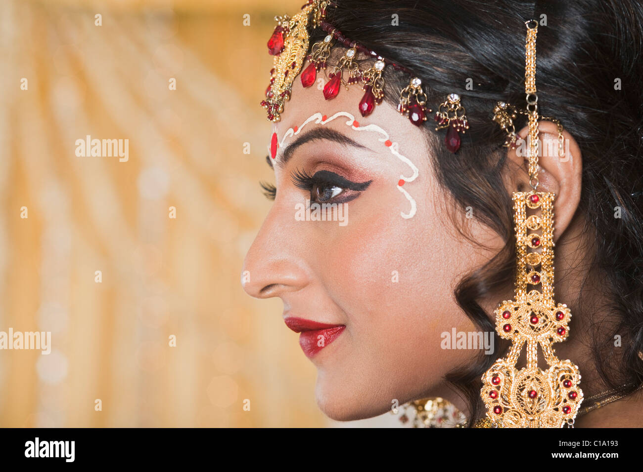 Close-up of a bride wearing jewelry Stock Photo