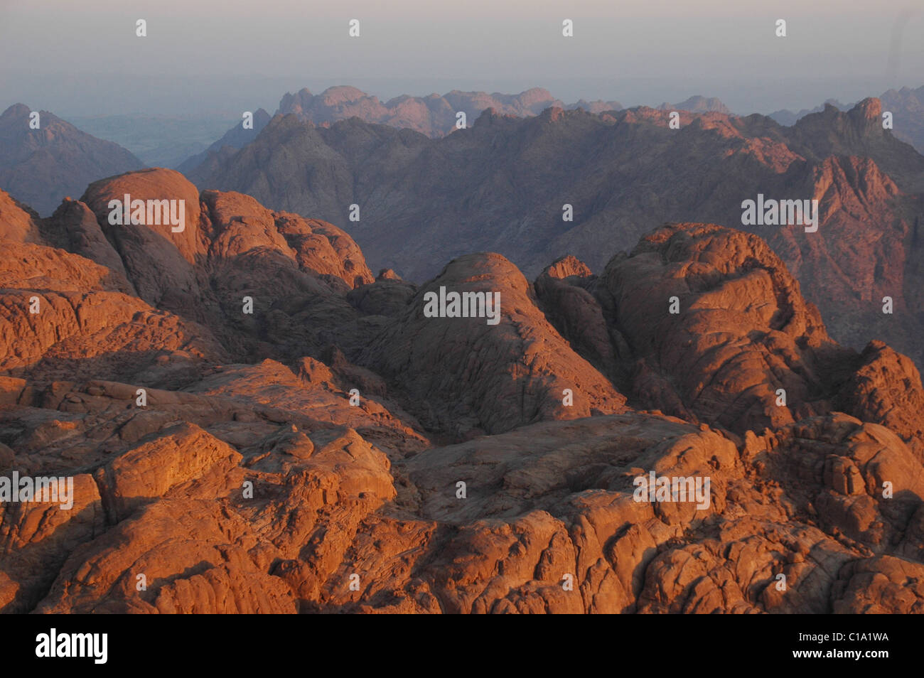 In the shadow of the rugged & remote Mount Sinai lies the world's oldest continuously operating  monastery of St Catherine's. Stock Photo