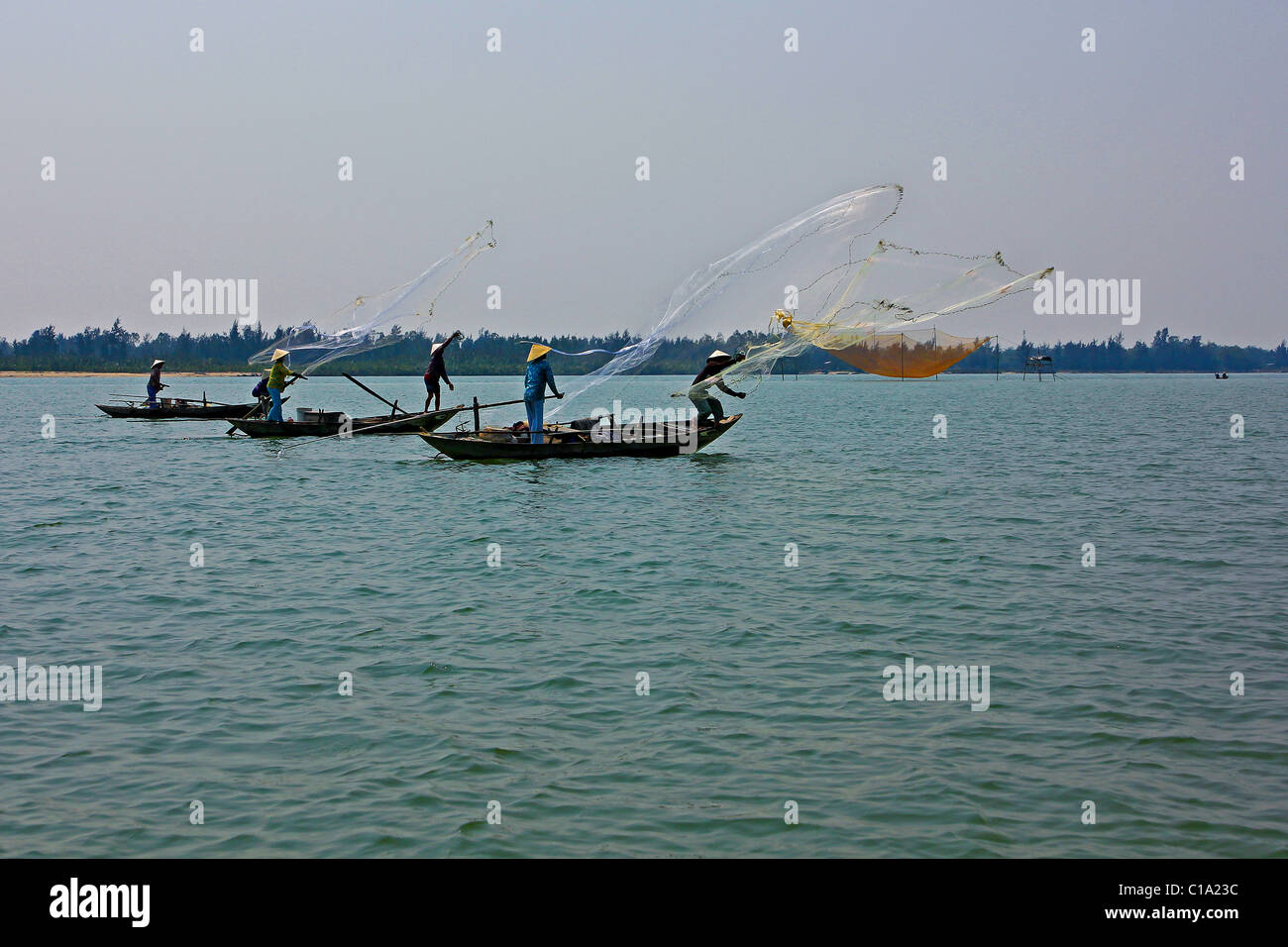 Casting nets in Vietnam Stock Photo Alamy