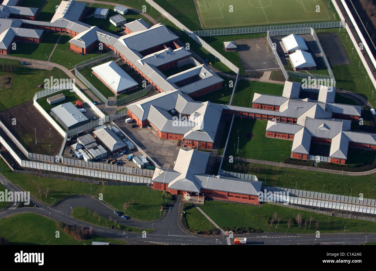 Aerial view of HM Prison Brinsford at Featherstone Wolverhampton England Uk Stock Photo