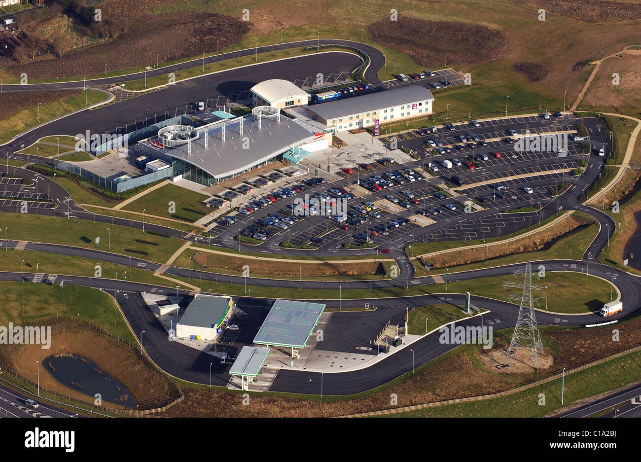 An aerial view of Norton Canes Services on the M6 Toll Road Stock Photo