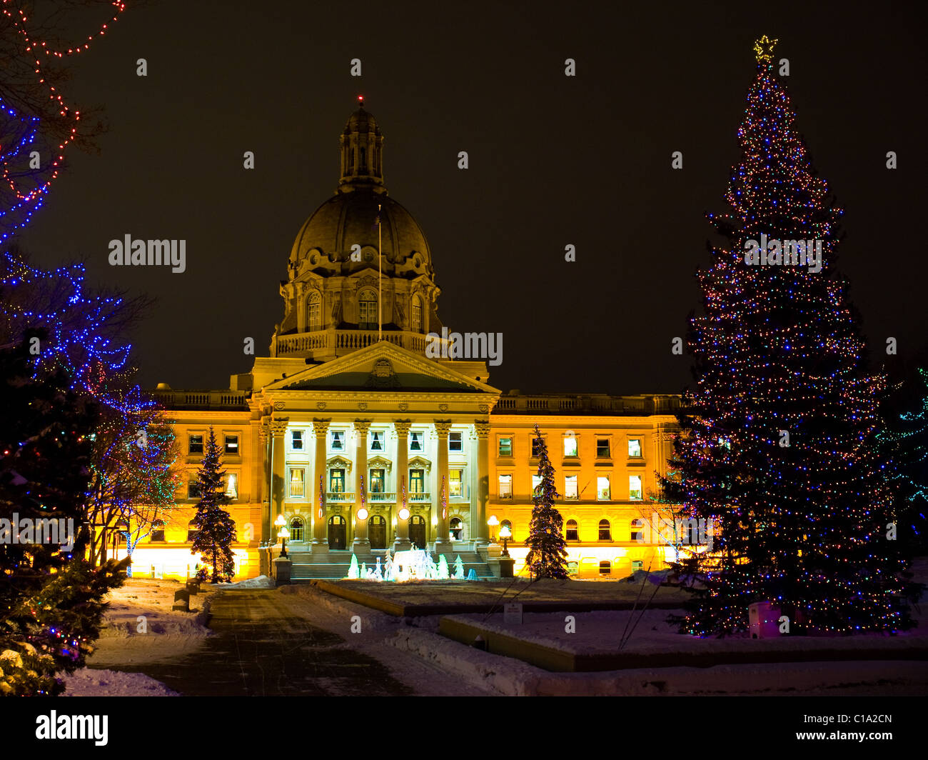 Winter and the Christmas season at the Alberta Legislature. Stock Photo