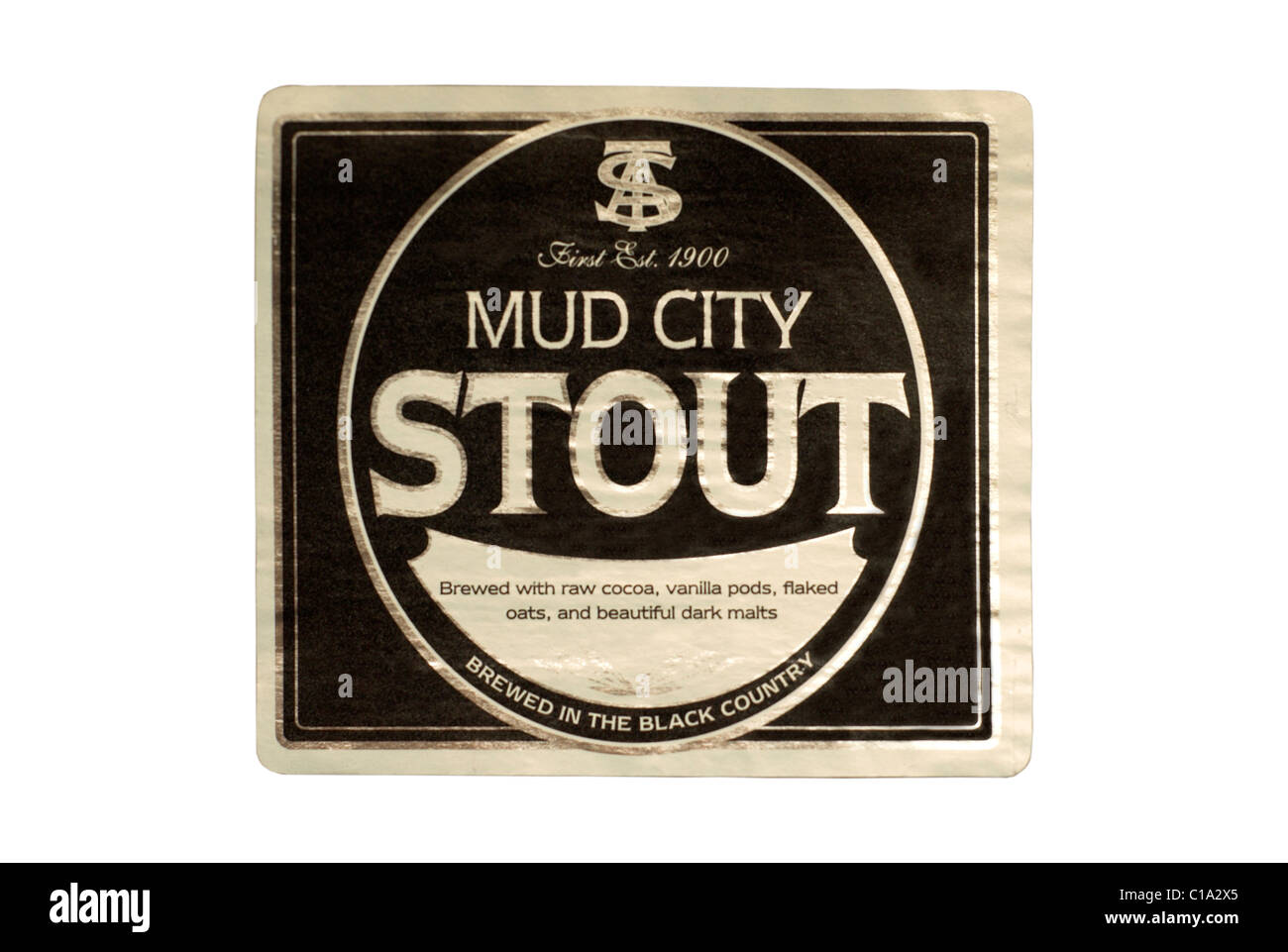 Sadler's Mud City Stout bottle label - current @ 2010. Stock Photo