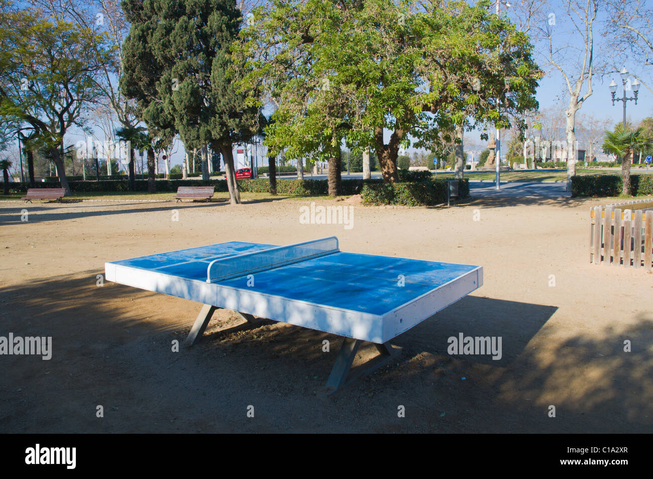 Table tennis table in a park in Montjuic hill park Barcelona Catalunya  Spain Europe Stock Photo - Alamy