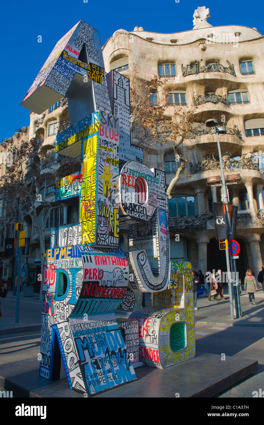 Alegria sculpture by Javier Marascal in front of La Pedrera building Passeig de Gracia street Barcelona Spain Stock Photo