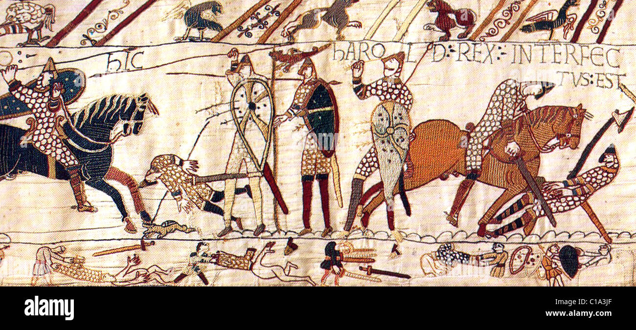Bayeux Tapestry depicting The Battle of Hastings Stock Photo