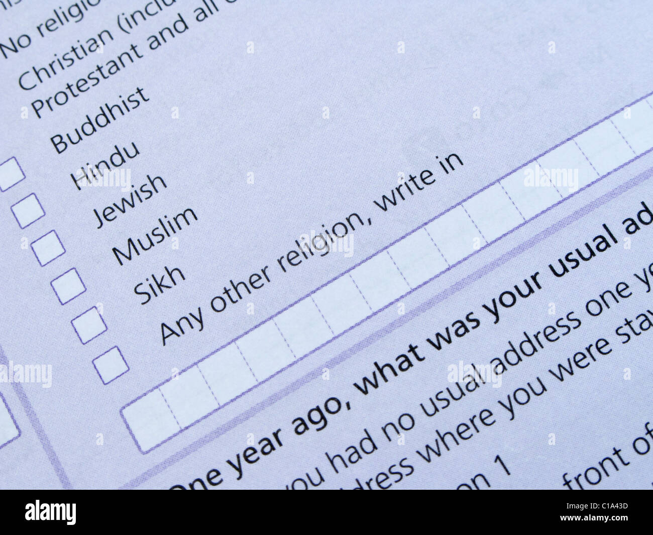 census form 2011 uk england what is your religion question stock what is a census form