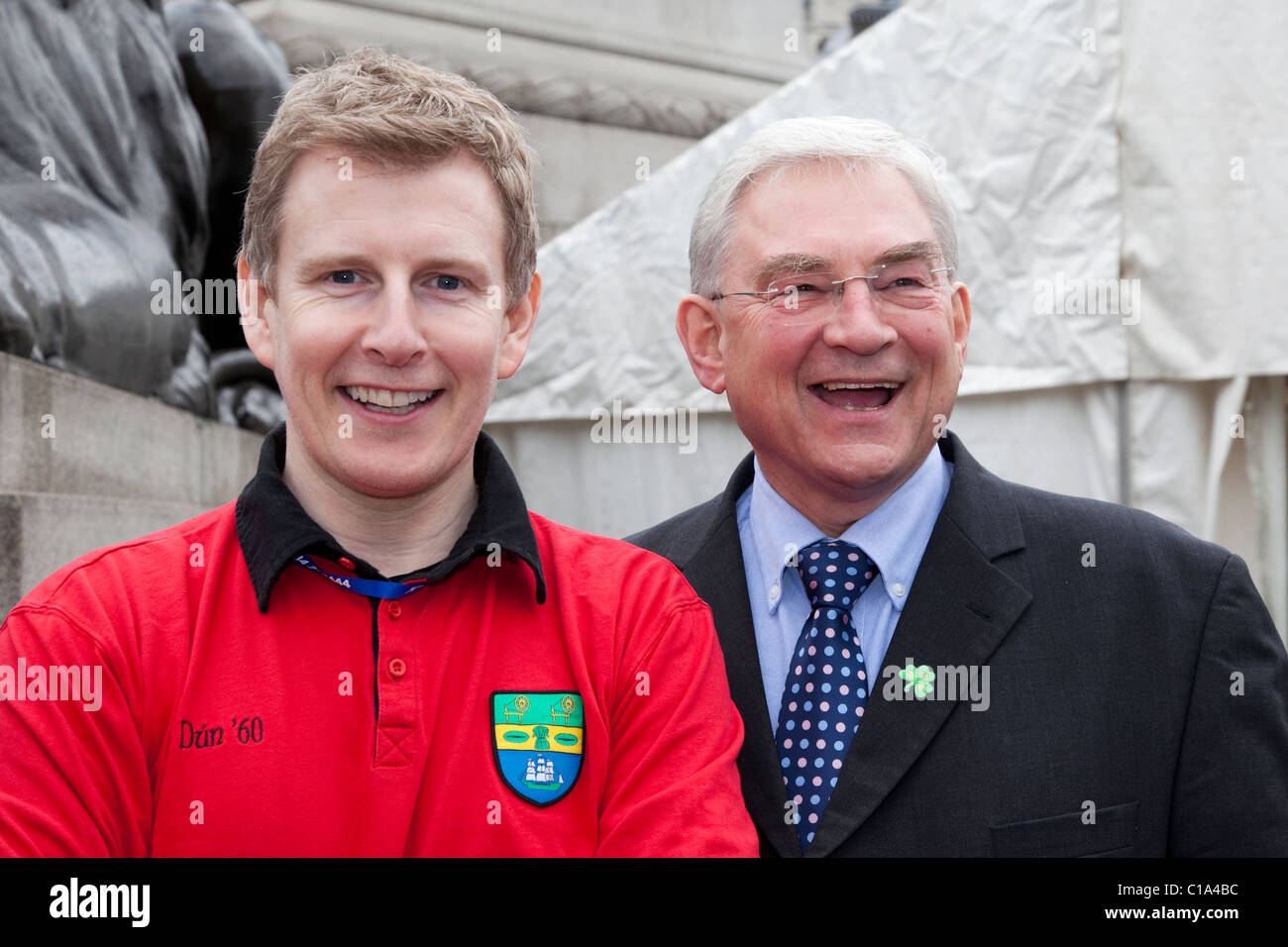 St. Patrick's Day festival and parade in London, Comedian Patrick Kielty with London Deputy Mayor Richard Barnes Stock Photo