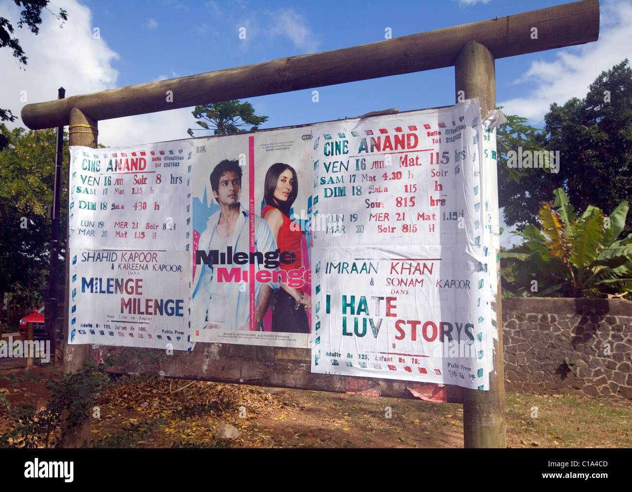 Cinema advertising poster, "Bollywood" films, Mauritius Stock Photo
