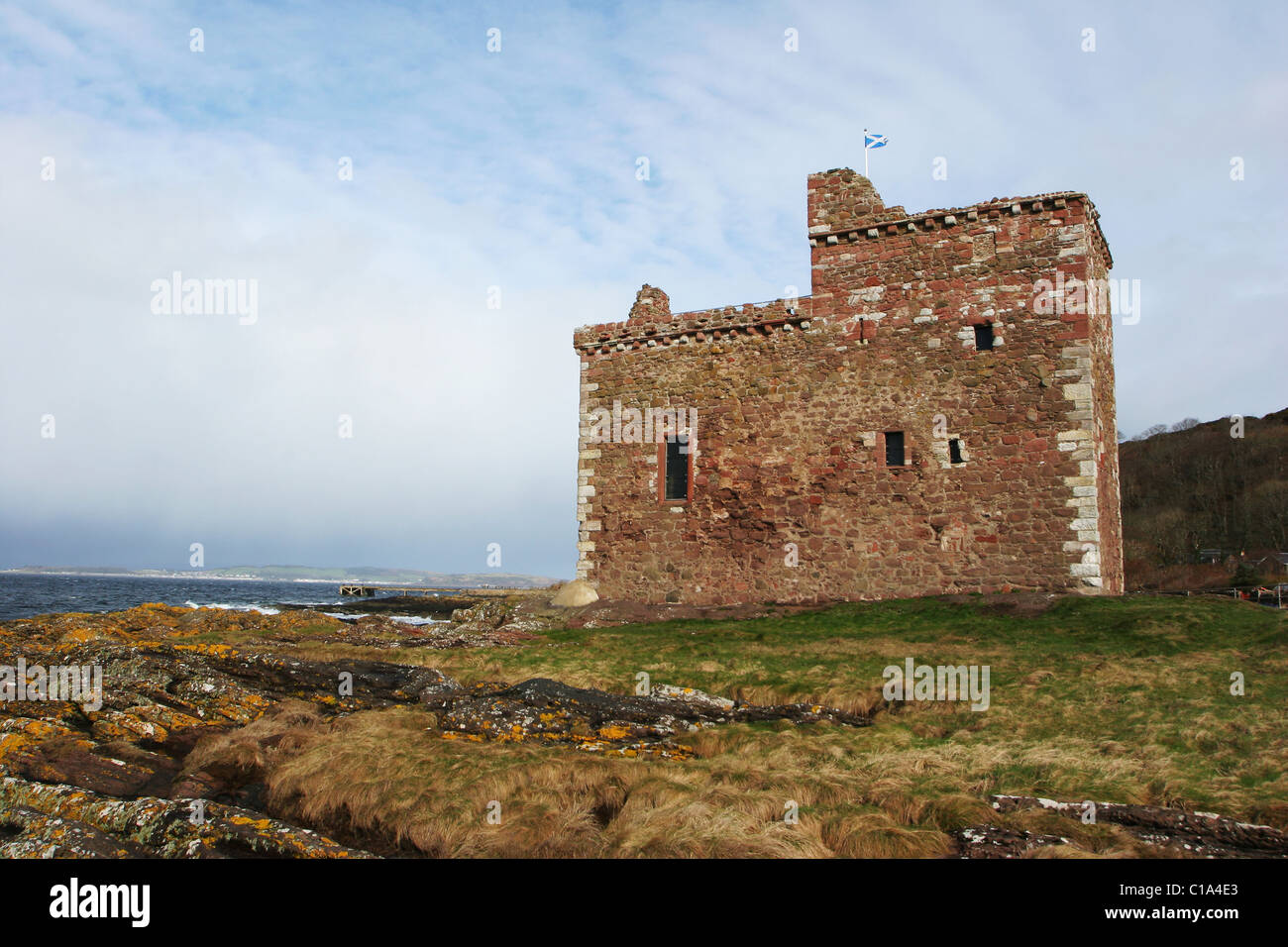 Portencross Castle is situated overlooking the Firth of Clyde near West Kilbride in Ayrshire. Stock Photo