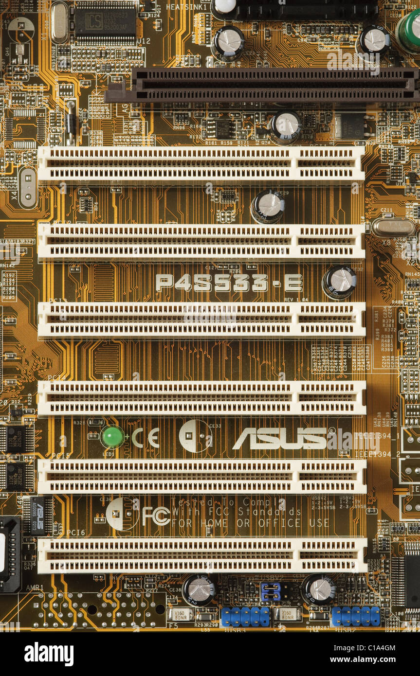 PCI and AGP slots on an ASUS motherboard Stock Photo