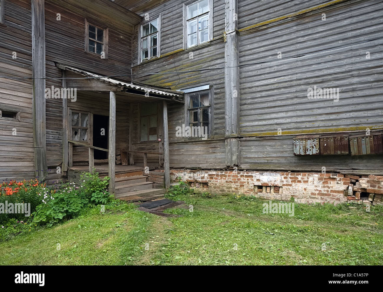 old wooden porch of russian village house Stock Photo - Alamy