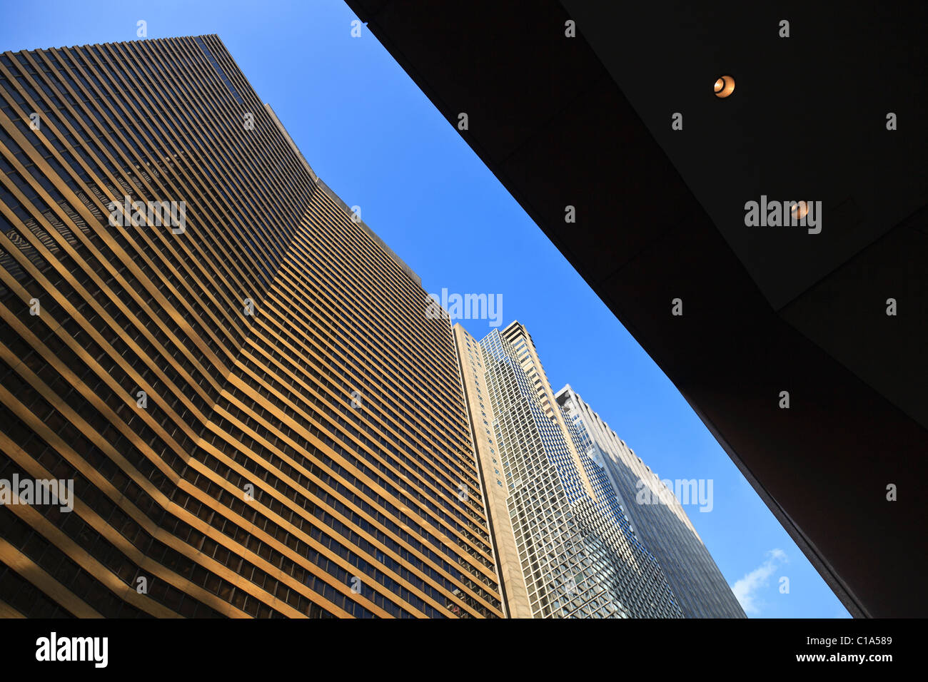 Looking up in mid town Manhattan. Stock Photo