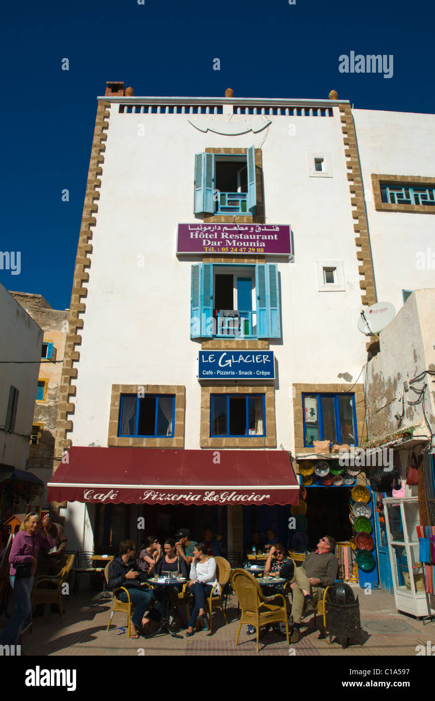 Restaurant cafe terrace Le Glacier in Medina the old town Essaouira central Morocco northern Africa Stock Photo