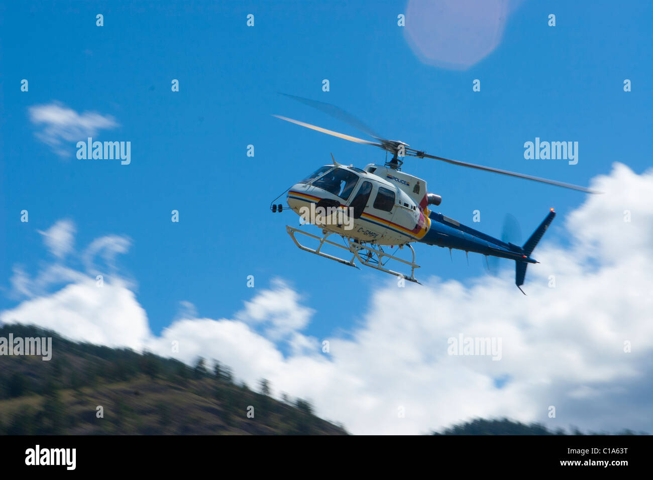 Royal Canadian Mounted Police (RCMP) Eurocopter AS 350B3 Ecureuil (Squirrel) also known as an Astar. Kelowna BC, Canada Stock Photo