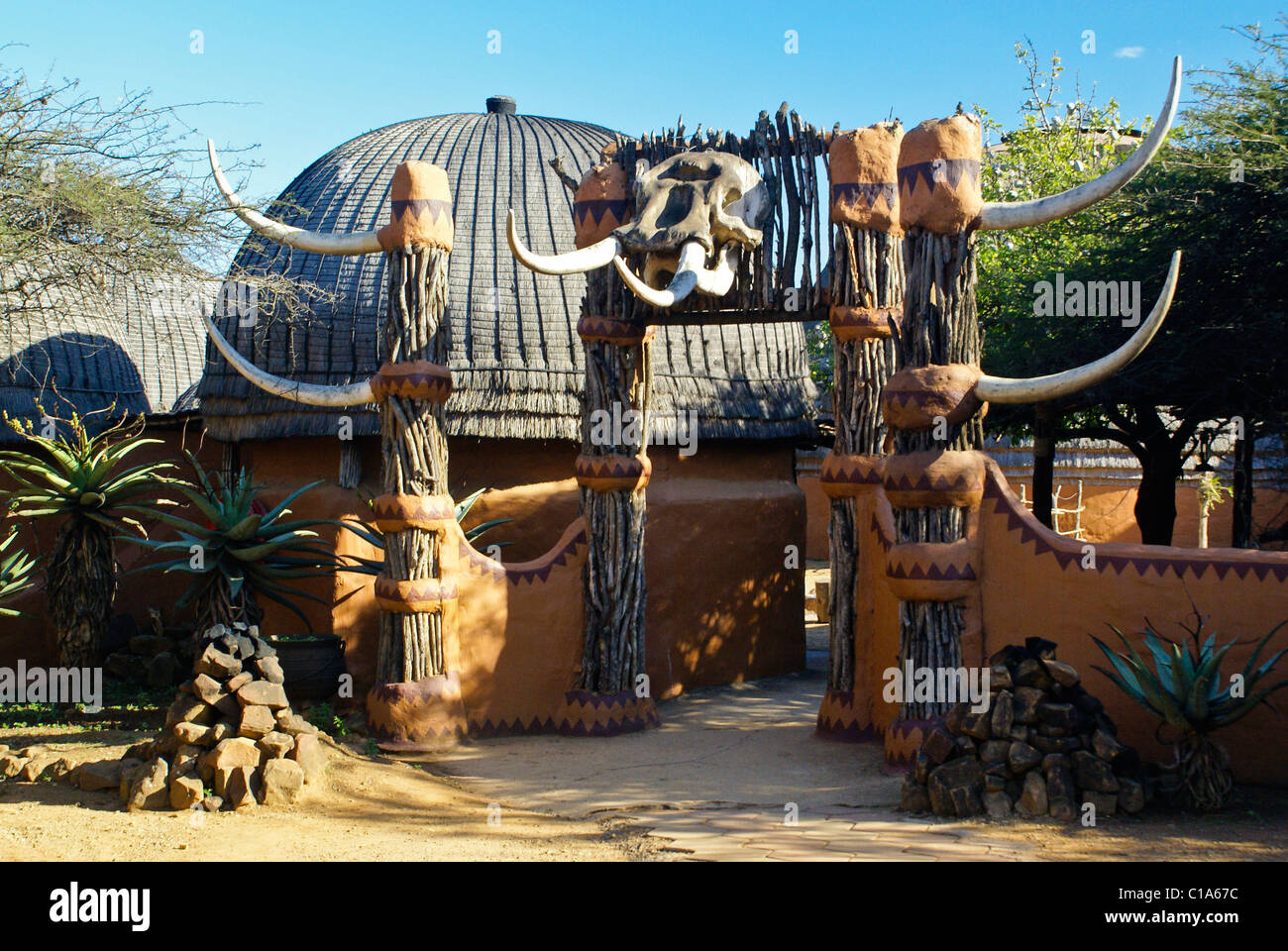 Beehive tourist accommodations, Shakaland, South Africa Stock Photo
