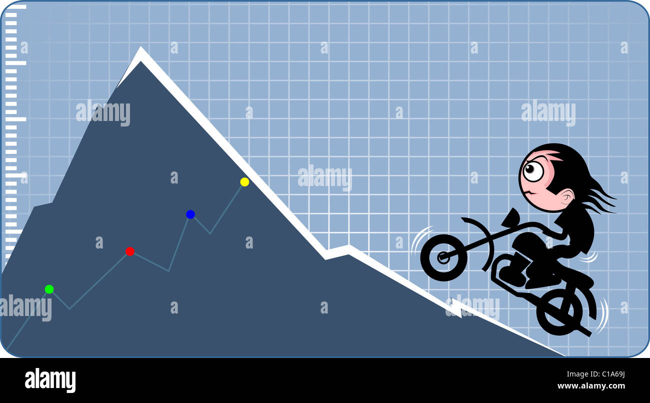 Illustration of a motorcyclist climbing through a graph Stock Photo - Alamy