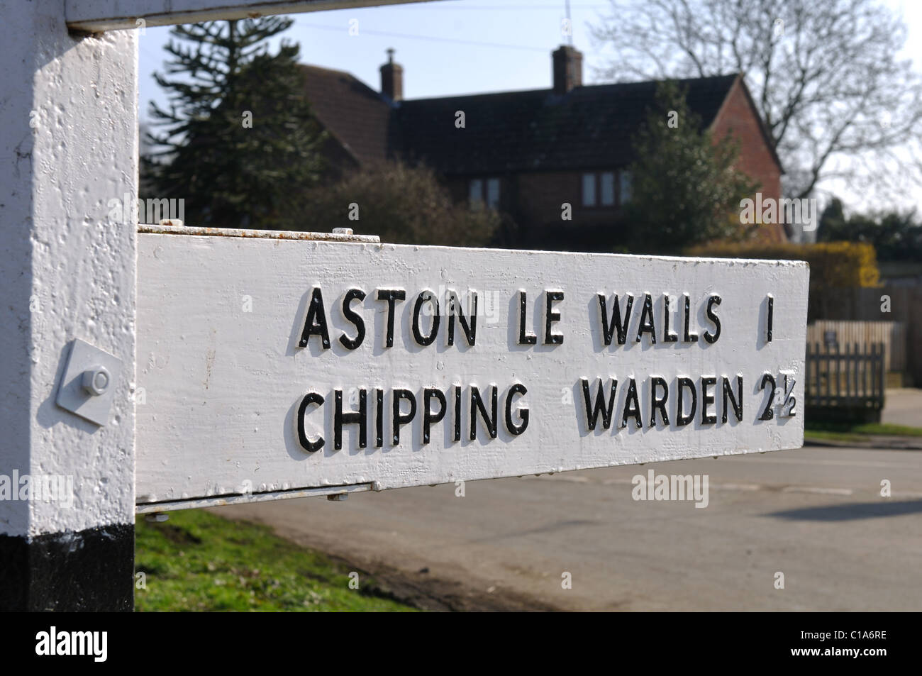 Road sign in Lower Boddington village, Northamptonshire, England, UK