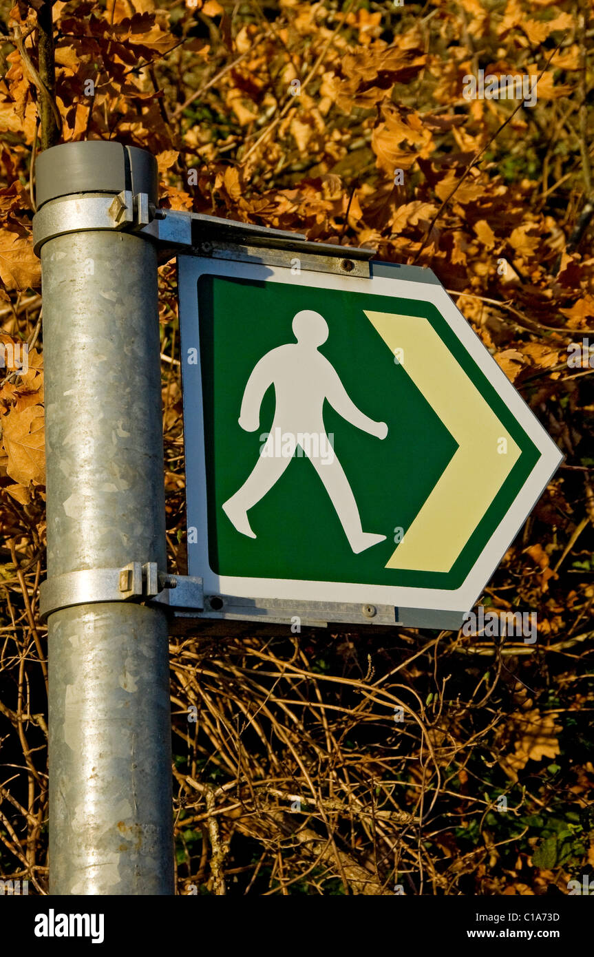 Close up of public footpath path walking walk walks route sign signs Wales UK United Kingdom GB Great Britain Stock Photo