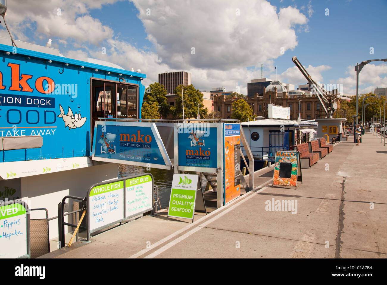 Constitution Dock waterfront seafood outlets, Hobart, Tasmania Stock
