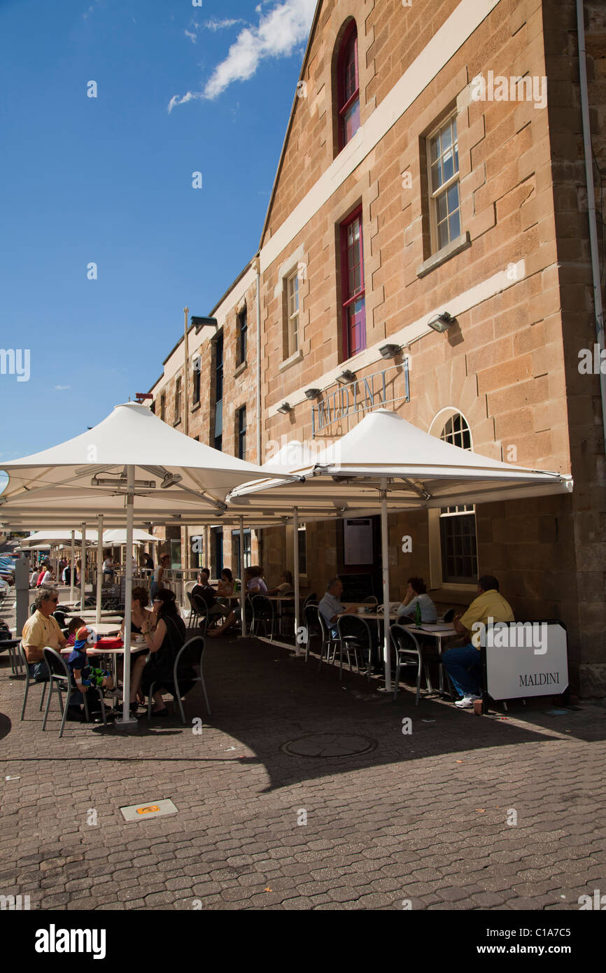Outdoor cafes and bars in Salamanca Street, Hobart, Tasmania Stock