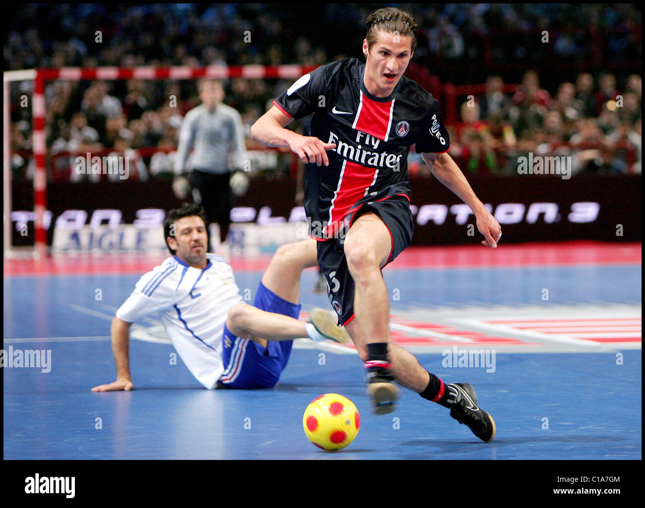 Jeremy Clement and Vincent Candela France v PSG Portugal at the fourth  annual Futsal tournament at the Palais Omnisport Bercy Stock Photo - Alamy