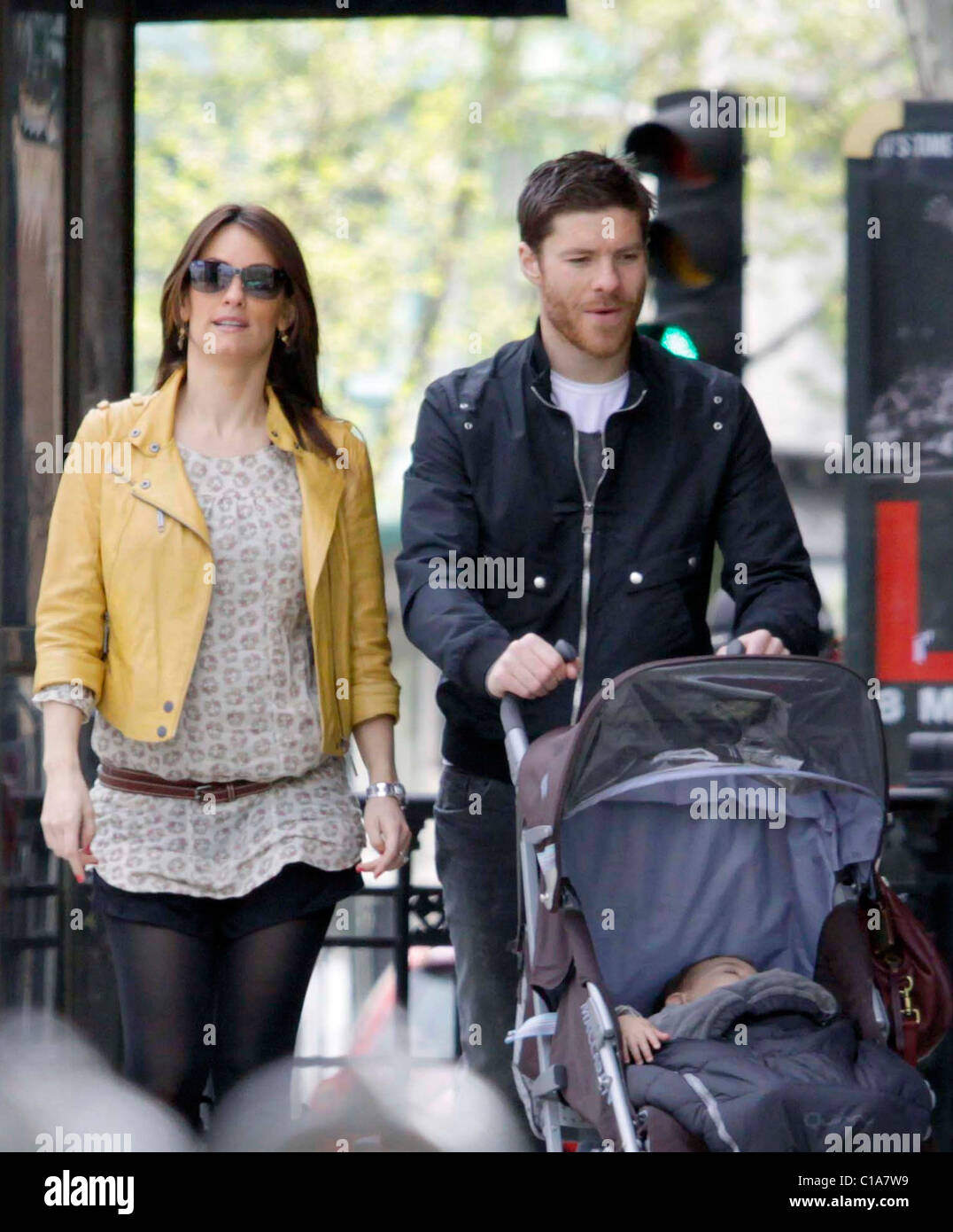 Xabi Alonso with girlfriend Nagore Aranburu and their baby Jontxu Alonso Aranburu spend the day out as a family whilst Xabi is Stock Photo