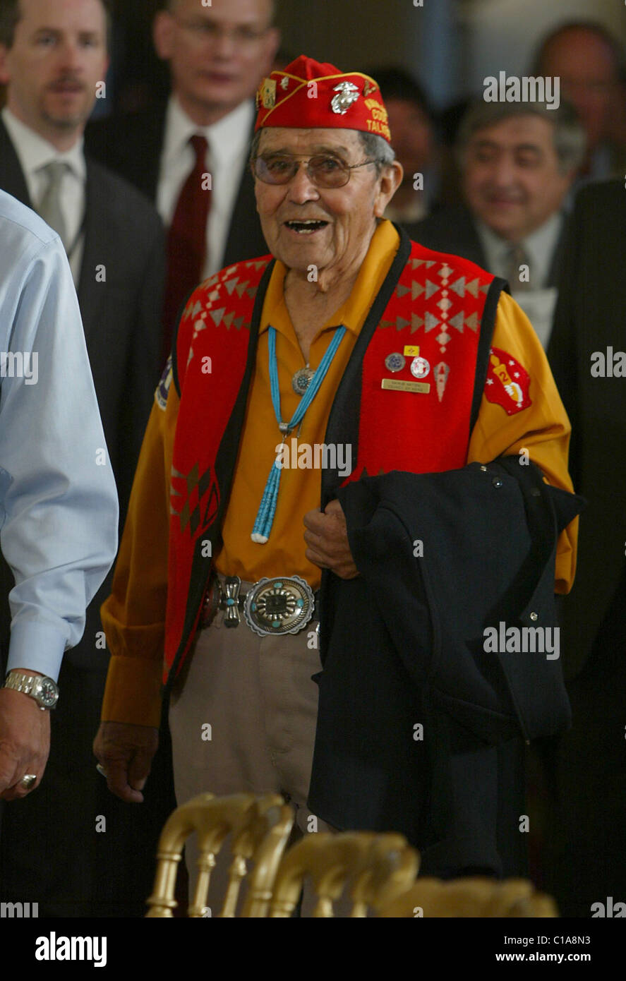 Navajo code talker Frank Chee Willetto at the Omnibus Public Lands Management Act of 2009 in the East Room of The White House. Stock Photo