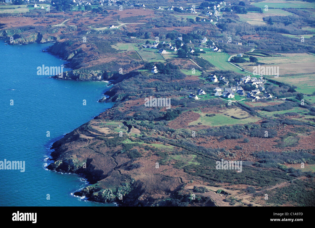 France, Morbihan, Groix Island, the North coast next to Grognon headland (aerial view) Stock Photo