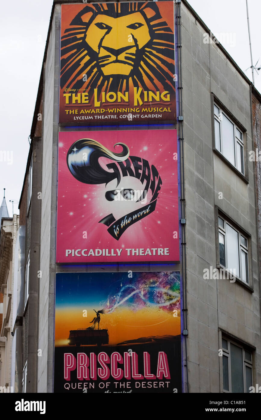 Theater Billboard Advertising The Lion King Grease and Priscilla Queen of the Desert Stock Photo