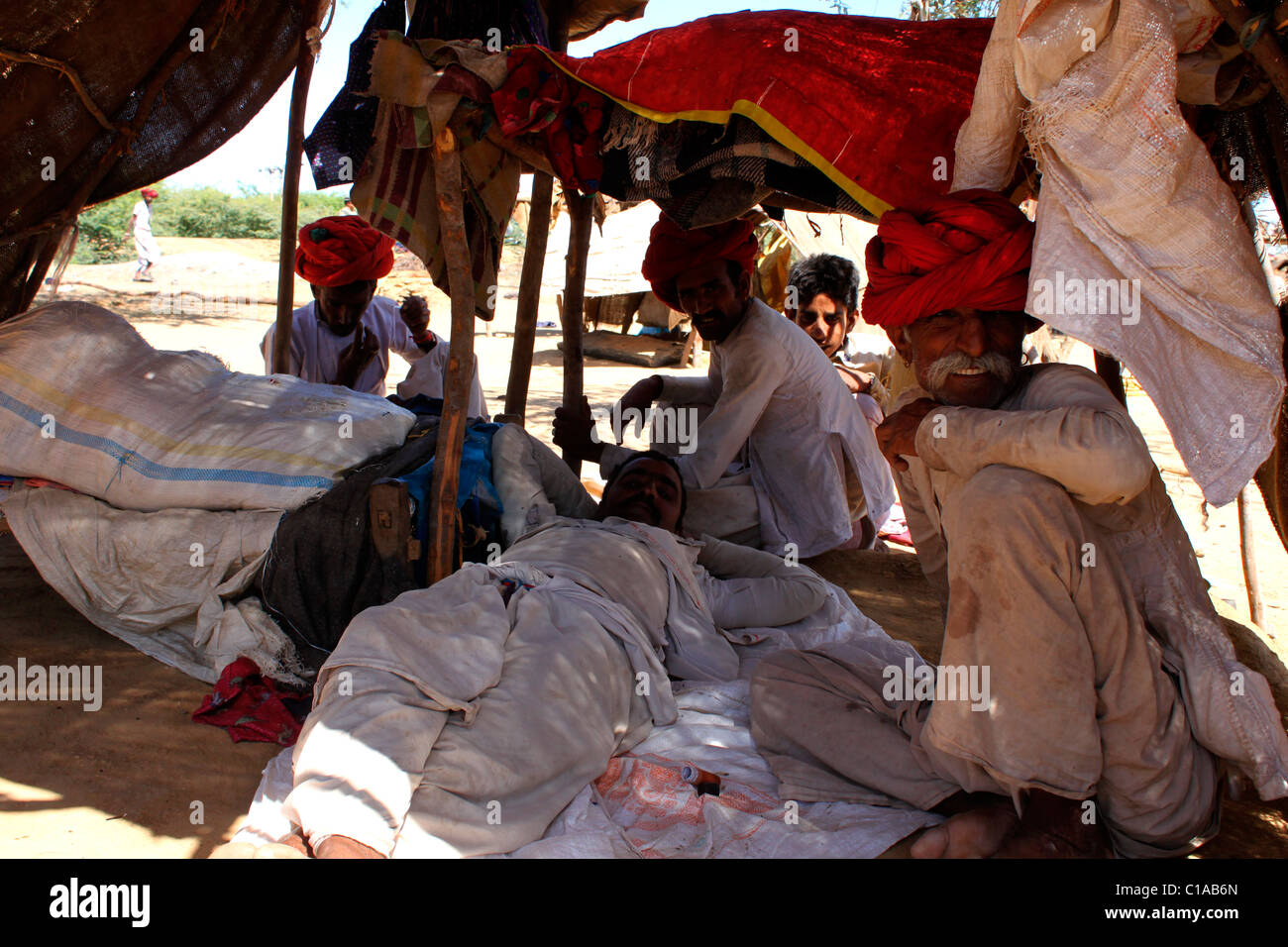 A group of local tribes in Bhuj district of Gujarat staying in tent Stock Photo