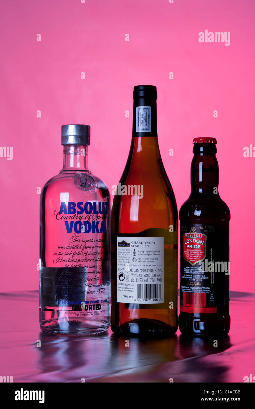 Beer Wine Vodka with Alcohol Content Showing on Label Stock Photo Alamy