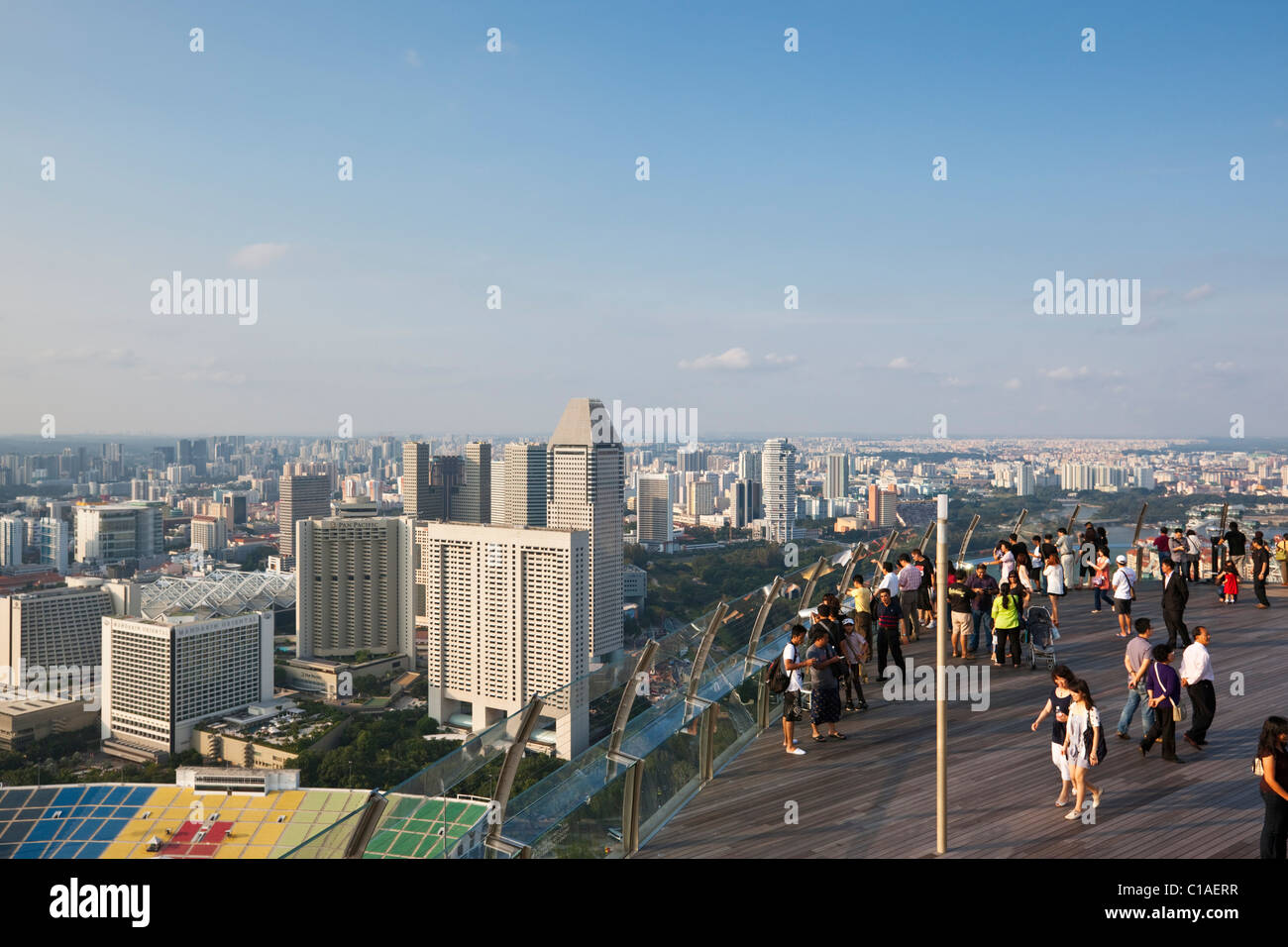 Observation deck of the Marina Bay Sands SkyPark.  Marina Bay, Singapore Stock Photo