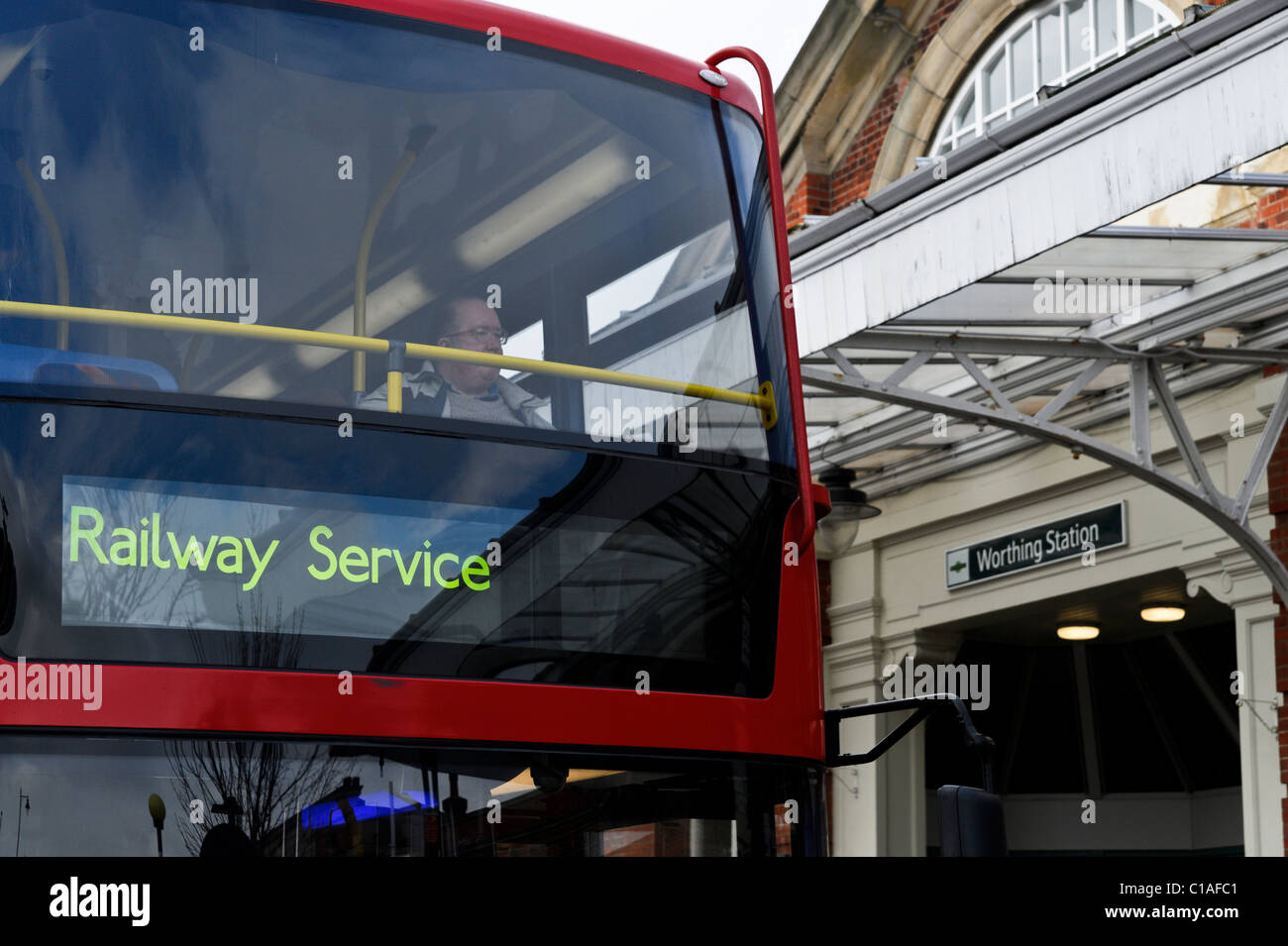 Railway bus replacement service bus waiting at Worthing station on 13th