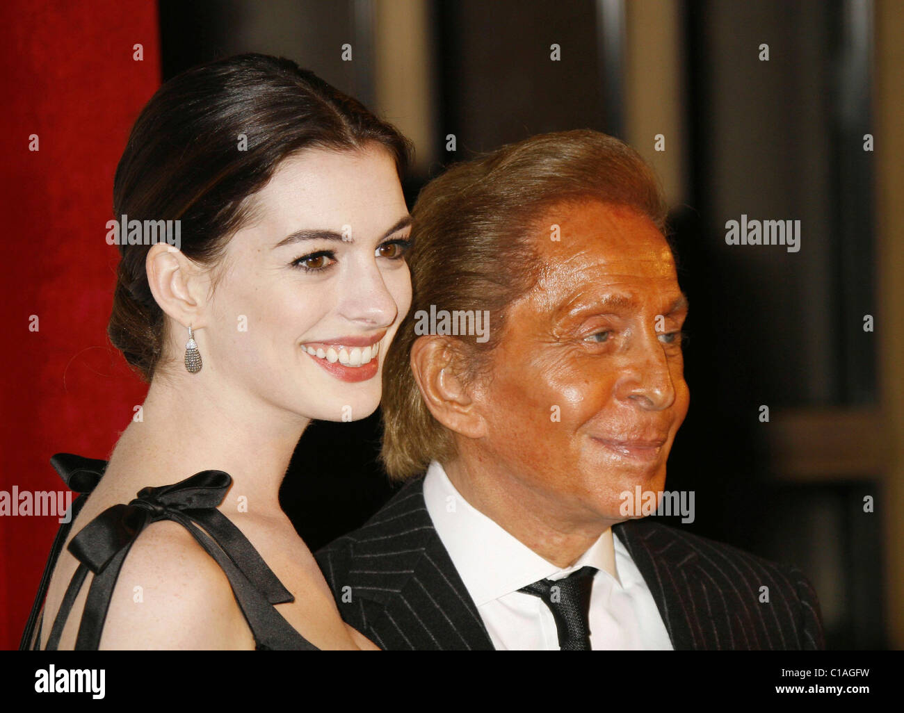 Anne Hathaway and Valentino Garavani 'Valentino: The Last Emperor' Los Angeles Premiere held at Bing Theatre at LACMA. Los Stock Photo