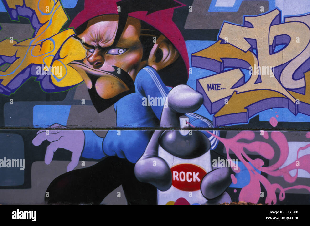 France, Seine Saint Denis, graffiti on the walls of the youth anf culture foundation Stock Photo