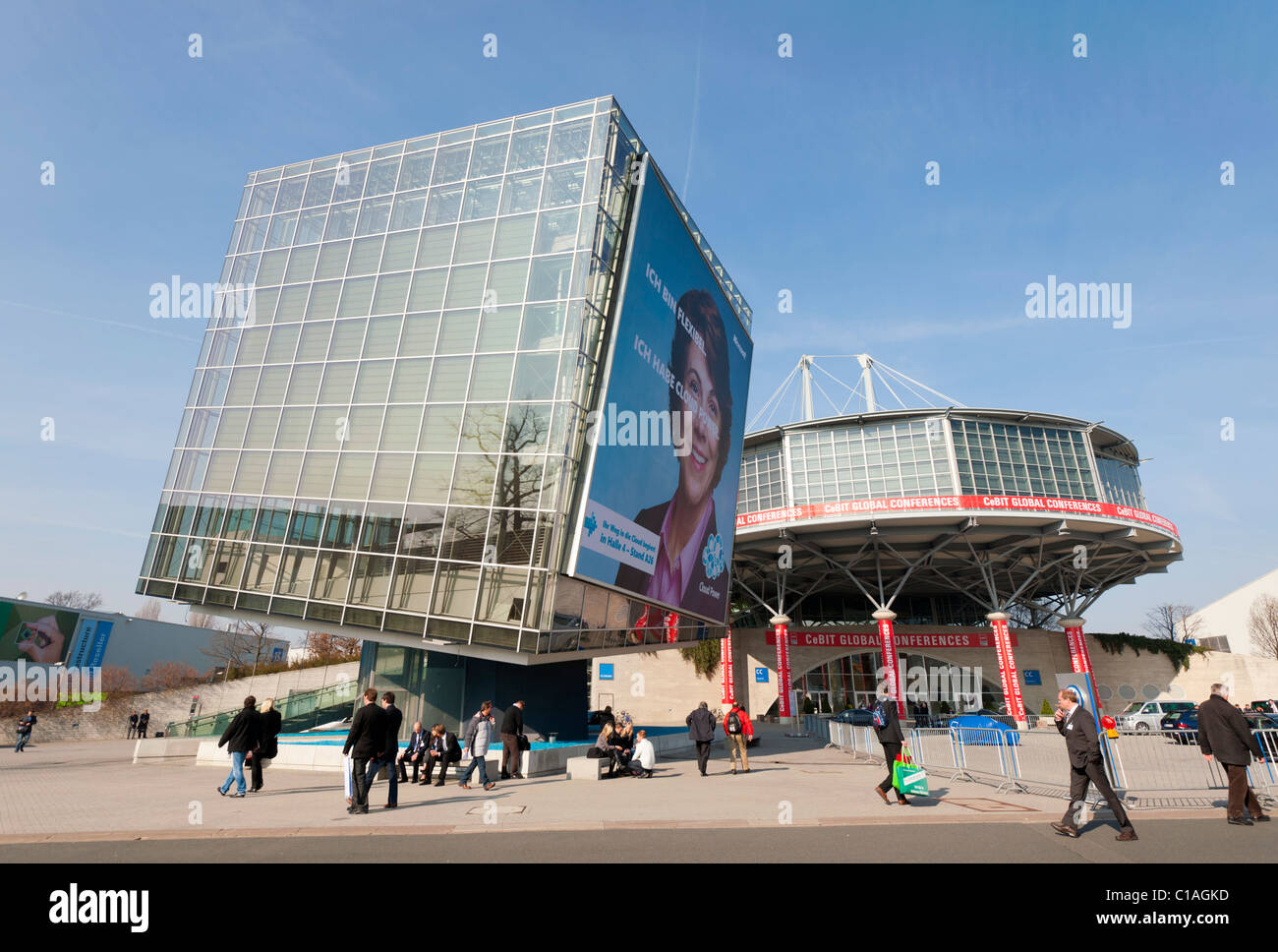 External view of halls at CeBIT 2011 digital and electronics trade fair in Hanover March 2011 Germany Stock Photo