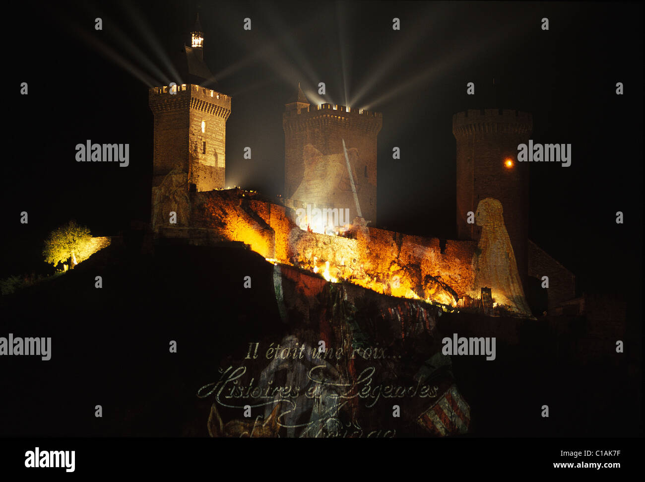 France, Ariege, castle of Foix, night show: il etait une Foix Stock Photo