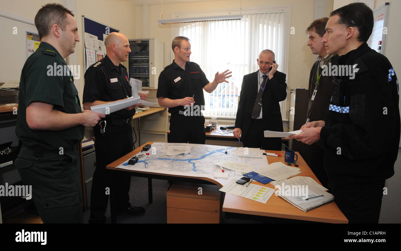 The control centre for the Sussex emergency services taking part in Operation Watermark a simulated flood disaster exercise Stock Photo