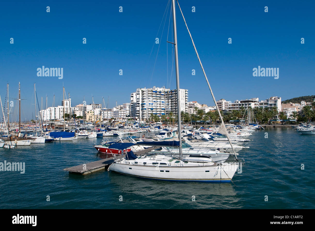 Boats in Harbour at San Antonio, Ibiza, Balearics, Spain Stock Photo